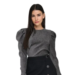 Only Rich L/S Glitter Puff Top Black/Silver Glitter