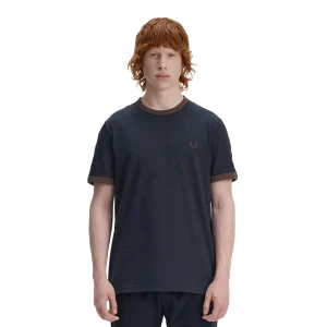 Fred Perry Contrast Tape Ringer T-Shirt Navy/Burnt Tobacco