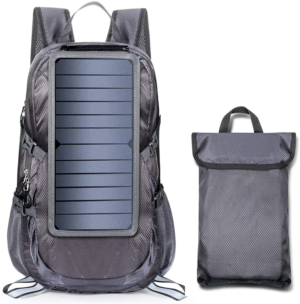 Mochila PV Light Dobrável 30L c/ Placa Solar Portátil 6.5W Cinza - Image 2