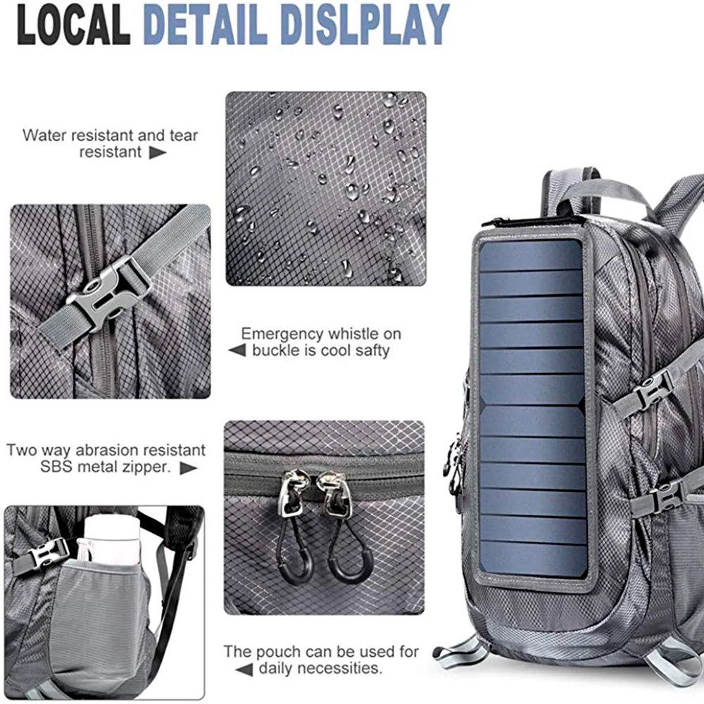 Mochila PV Light Dobrável 30L c/ Placa Solar Portátil 6.5W Cinza - Image 4