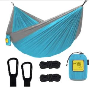 Rede Descanso Portable Style Casal H2 com Corda Azul Agua/Cinza Perola